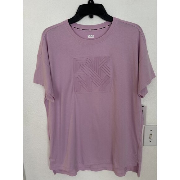DKNY Sport Women's Cotton Embossed Logo High-Low T-Shirt Purple M New - Picture 2 of 13